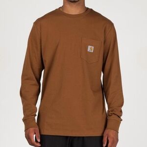 Carhartt Men's Loose Fit Heavyweight Long Sleeve Pocket Tan Work T-Shirt Size L